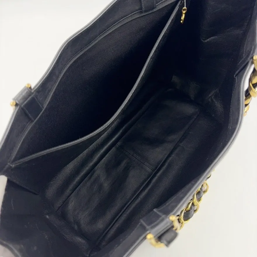 Vintage Chanel Lambskin Black Chain Tote Bag N4129244
