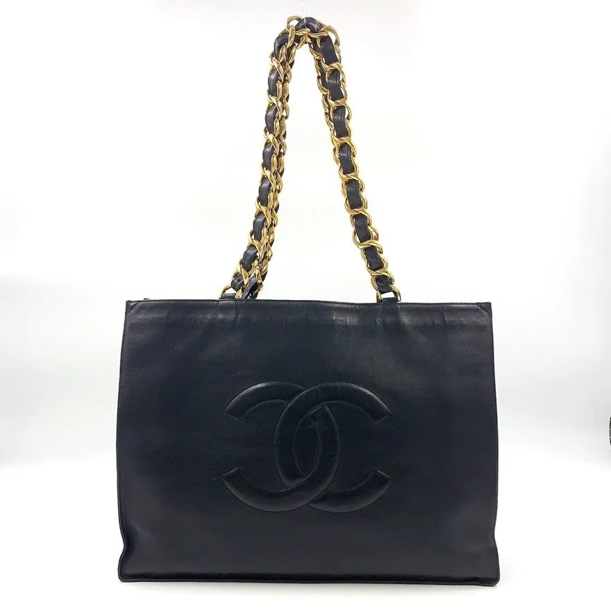 Vintage Chanel Lambskin Black Chain Tote Bag N4129244