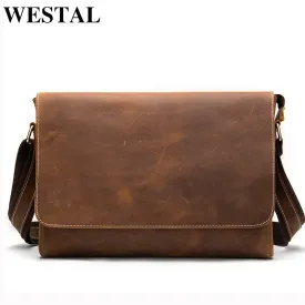 WESTAL Men's Briefcases Laptop Bag Leather Lawyer Office Bags Messenger Bags Men's Crazy Horse Leather Briefcases Business Bag