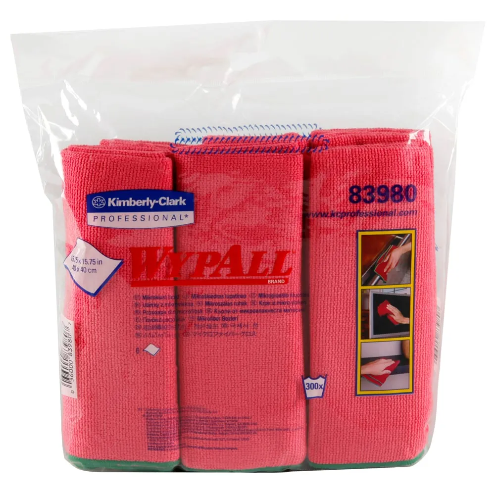 Wipers - WypAll® Microfiber Cloths - Blue, Green or Red (4 Packs of 6), 83620 / 83630 / 83980