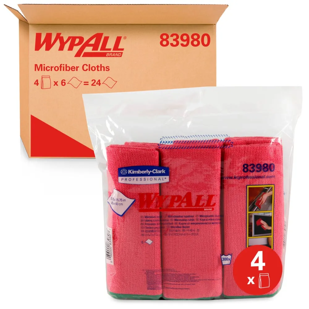 Wipers - WypAll® Microfiber Cloths - Blue, Green or Red (4 Packs of 6), 83620 / 83630 / 83980