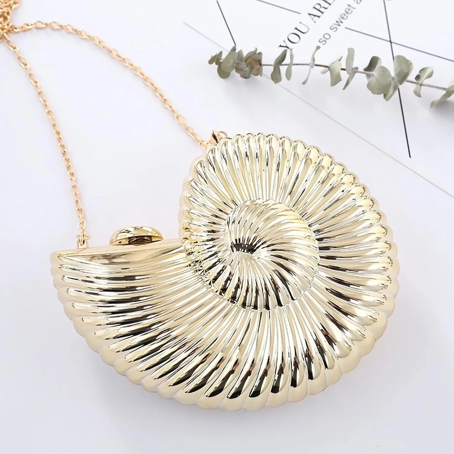 Women's Conch Clutch Purse Elegant Acrylic Evening Bag with Chain Strap for Crossbody Shoulder for Wedding Party Proms