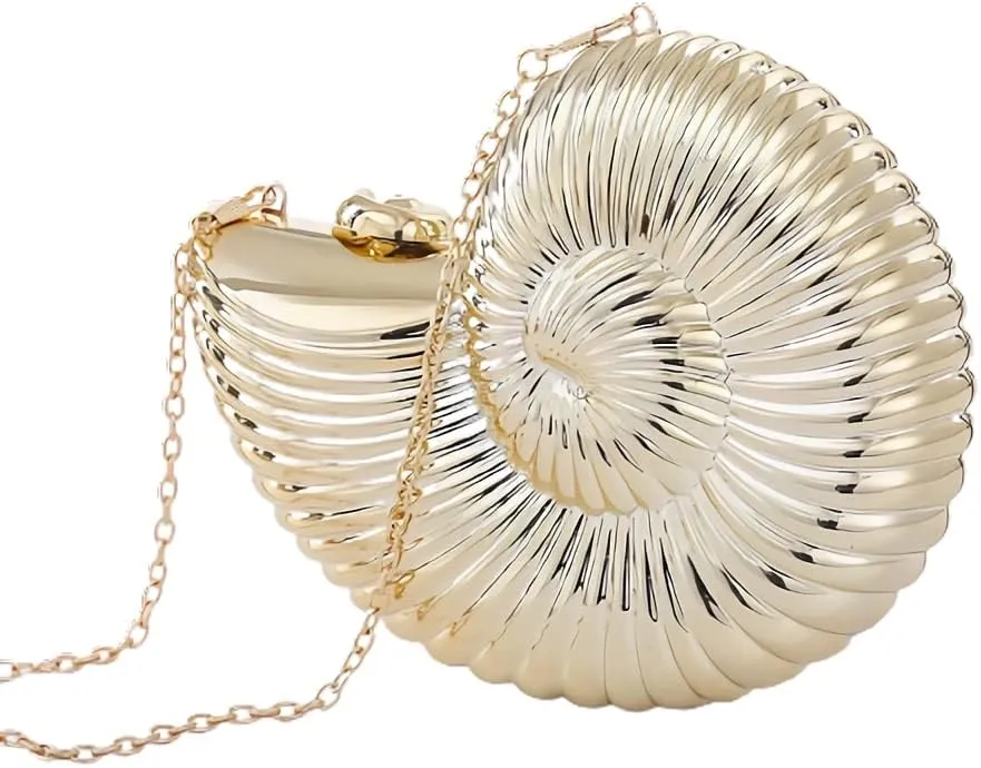 Women's Conch Clutch Purse Elegant Acrylic Evening Bag with Chain Strap for Crossbody Shoulder for Wedding Party Proms