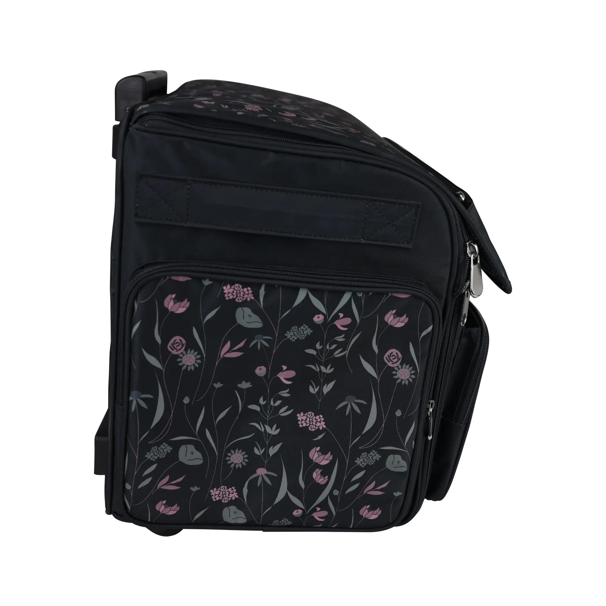 XL 4 Wheel Collapsible Deluxe Rolling Sewing Machine Storage Case, Black & Floral